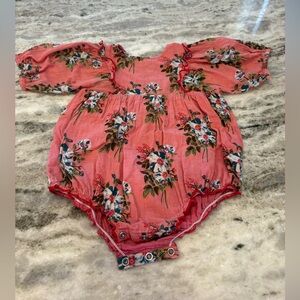 Pink Chicken Coral Floral Baby Romper in Pink